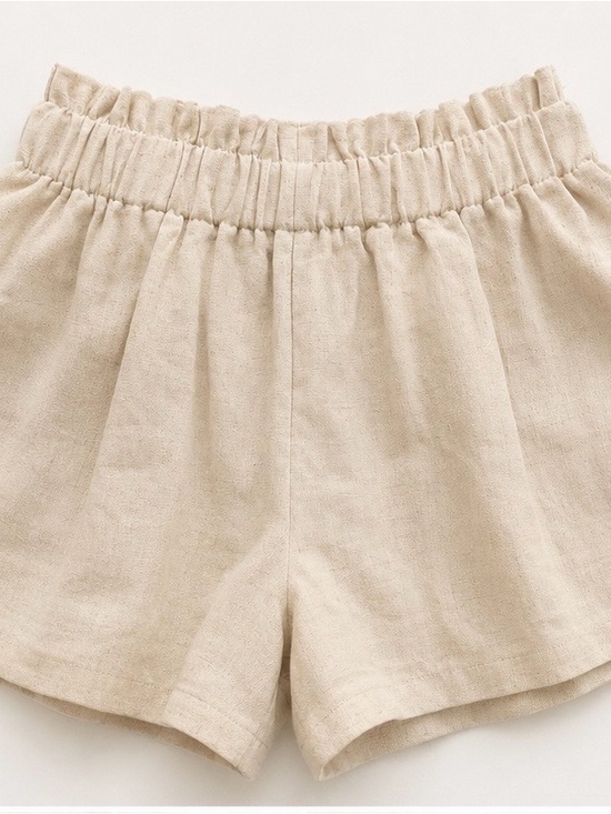 Petal & Pup Pants - Petal & Pup High-Waist Elastic Linen-Blend Shorts - Beige